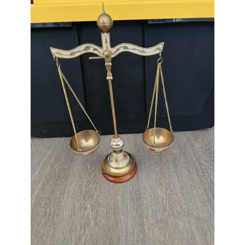Vintage brass cloisonne scale - cloisonne,